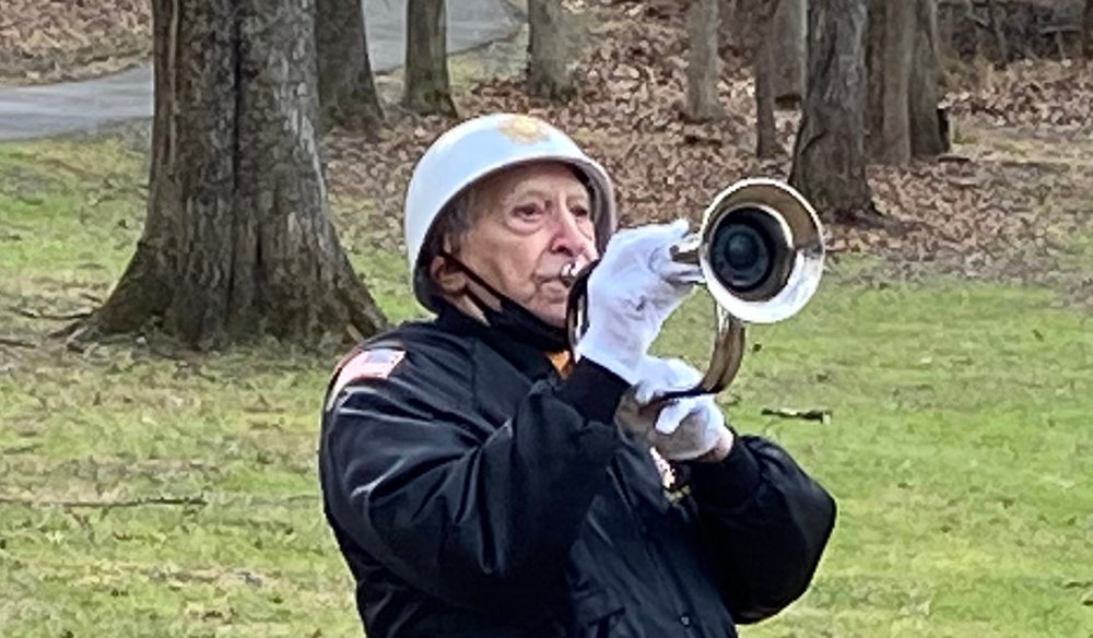 Tony Marano, a 96-year-old World War II veteran from Maybrook, plays “Taps” at Monday’s Pearl Harbor Day remembrance ceremony in the Village of Montgomery.